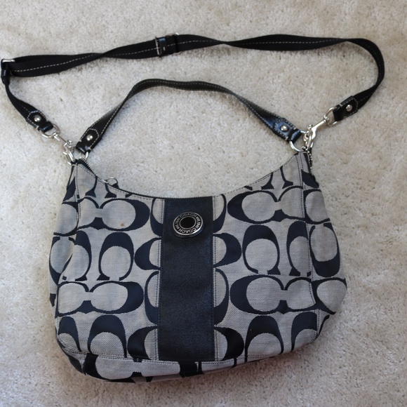 Coach Signature Black and Gray Shoulder Bag - Picture 1 of 8